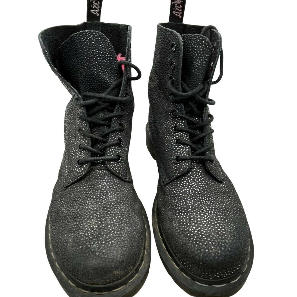 Dr. Martens Womens Pascal Black Gunmetal Speckles Lace Up Casual Combat Boots 8 - Picture 1 of 10